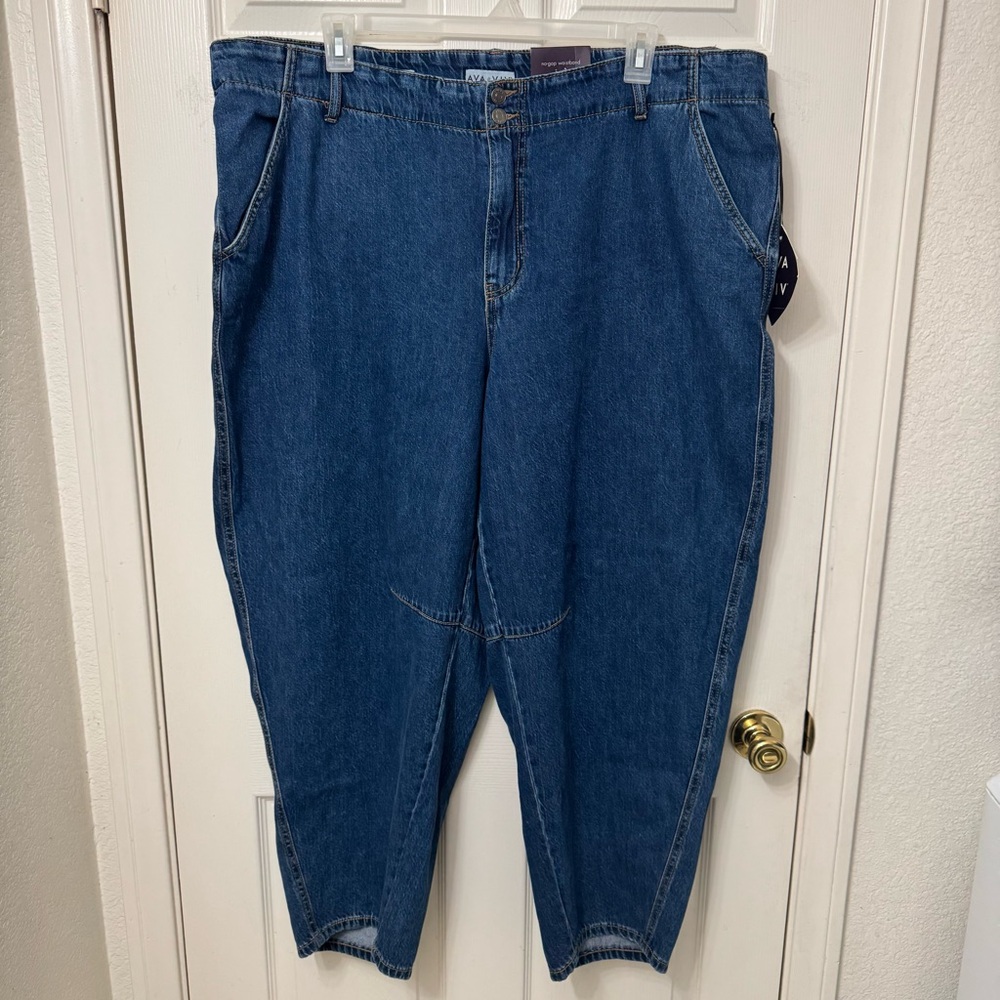 AVA & VIV Trouser Denim Jean Pants Women Plus Size 22R Blue HighRise NoGapWaist